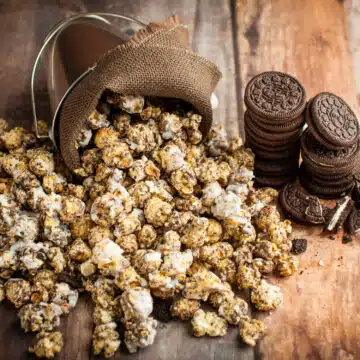 Cookies and cream flavored fancy gourmet popcorn