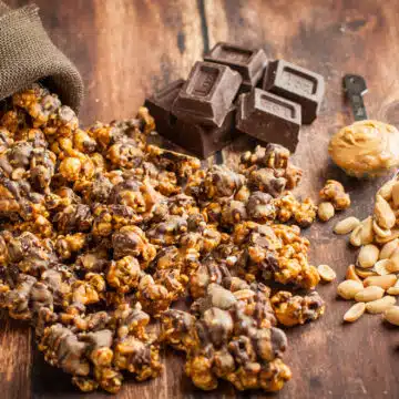 Chocolate peanut butter flavored  gourmet popcorn