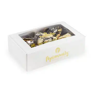 Exquisite Purim Gift: White Gift Box with Window Showcases 9 Artisan Hamantaschen in Assorted Gourmet Flavors (Kosher Certified)