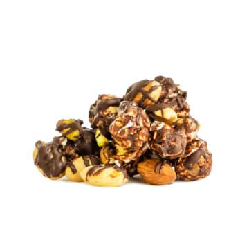 chocolate and nuts covered popcorn 