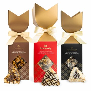 Handcrafted Gourmet Hamantaschen Popcorn Gift Set - Purim - Gold Ribbon, Mishloach Manos, Classy Packaging, Kosher Parve
