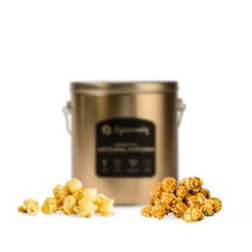 1 gallon tin with Classic Caramel Gourmet Popcorn and sweet & salty kettle corn