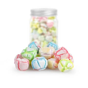 Delicious, gourmet, freeze-dried marshmallows in various colors and shapes, packed in a convenient, resealable jar.