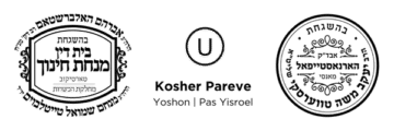 Kosher Certification Badges including OU, Badatz Tartikov Beth Din and are under the supervision of Rabbi Yaakov Moshe Twerski Shlit’a and are Certified Kosher (Pareve)