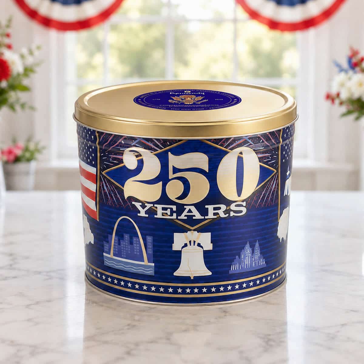 G2GT250S-3 America's 250th Limited Edition Gourmet Popcorn Tin with Sea Salt, Movie Theatre and Sweet Kettle Corn